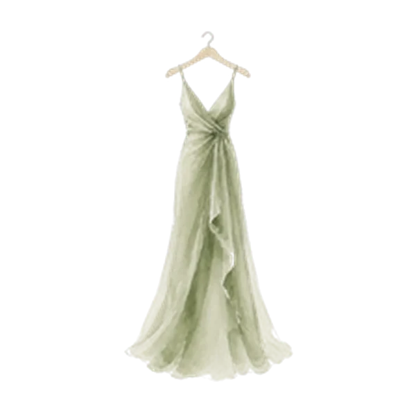 Aquarela de um vestido longo no cabide